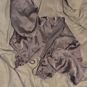 Elegant Brown Satin Sleepwear Set